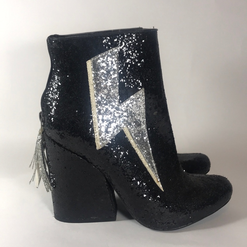 YRU Ziggy Black and White Sequined Boots Booties